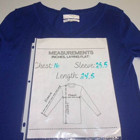 Kenar Royal Blue 100% Extrafine Merino Wool V-Neck Sweater Women’s Medium Chic - Picture 5 of 5